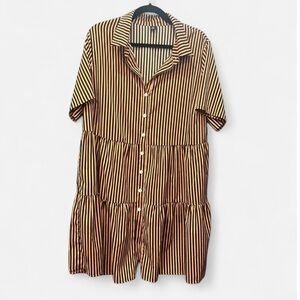 NWOT SHEIN Curve Black and Tan Button Down Dress Swing Babydoll Plus Size